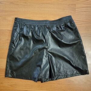 Theory Black High Waist Faux Leather Shorts